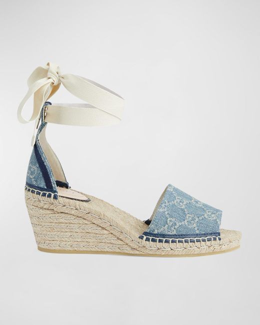 Gucci Blue Pilar Gg Denim Espadrille Sandals