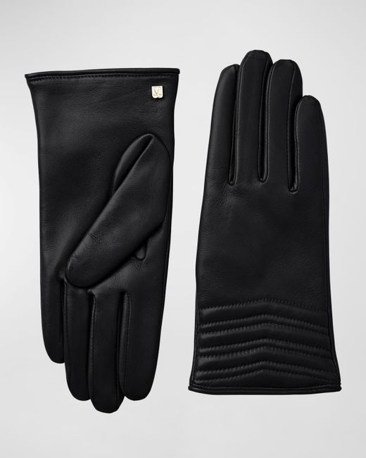 Bruno Magli Black Chevron Quilted Nappa Leather Gloves