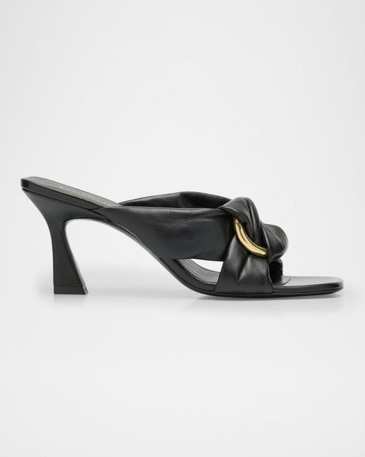 Stuart Weitzman Black Cece Leather Twisted Ring Slide Sandals