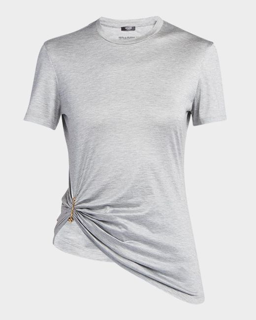 Versace Gray Medusa Pin-Gathered Jersey T-Shirt
