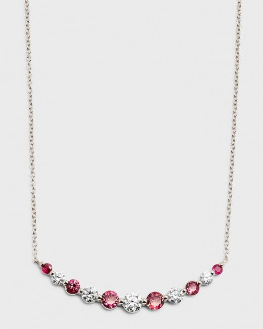 Neiman Marcus 18k White Gold Round Ruby And Round Diamond Gh/si1 Smily Necklace, 18"l