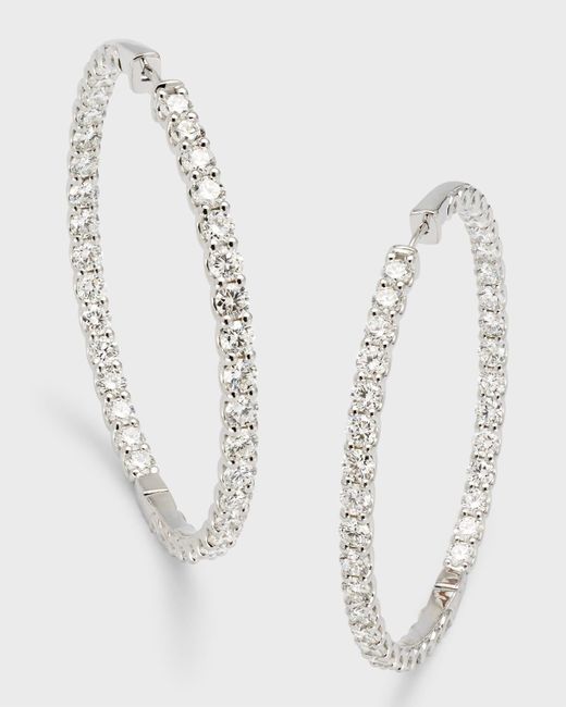 Neiman Marcus White Lab Grown Diamond 18K Round Hoop Earrings, 2"L, 9.75Tcw