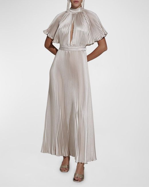 L'idée Gray Elite Pleated Flared-Sleeve Cutout Gown