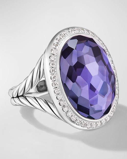 David Yurman Blue Oval Ring With Gemstone And Diamonds