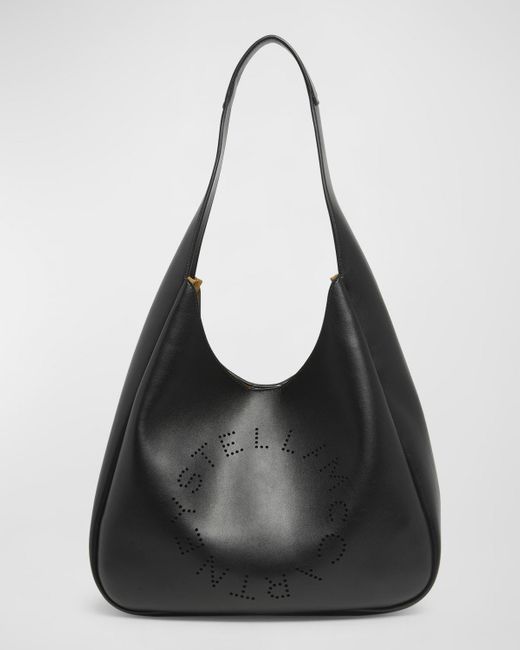 Stella McCartney Black Large Logo Vegan Leather Hobo Bag