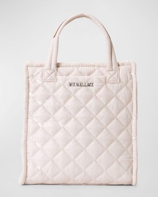 MZ Wallace Natural Mini Sequin Quilted Box Tote Bag
