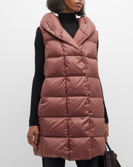 Peuterey Hooded Long Puffer Vest in Red | Lyst