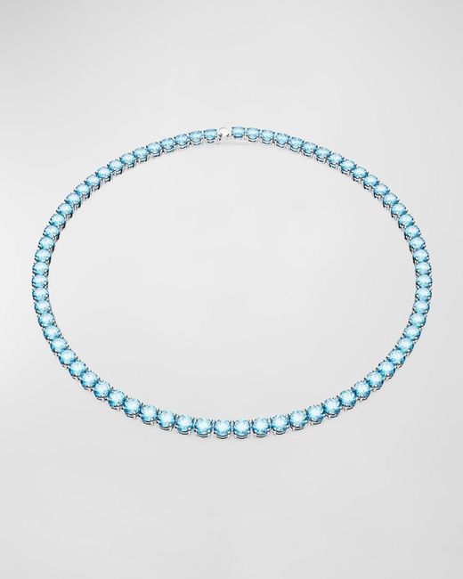 Swarovski Blue Matrix Rhodium-Plated Round-Cut Crystal Tennis Necklace