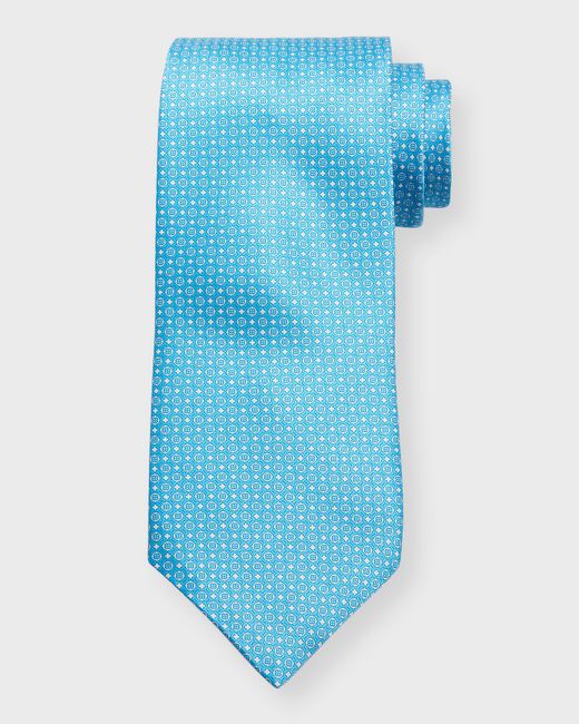 Stefano Ricci Blue Silk Micro-geometric Tie for men