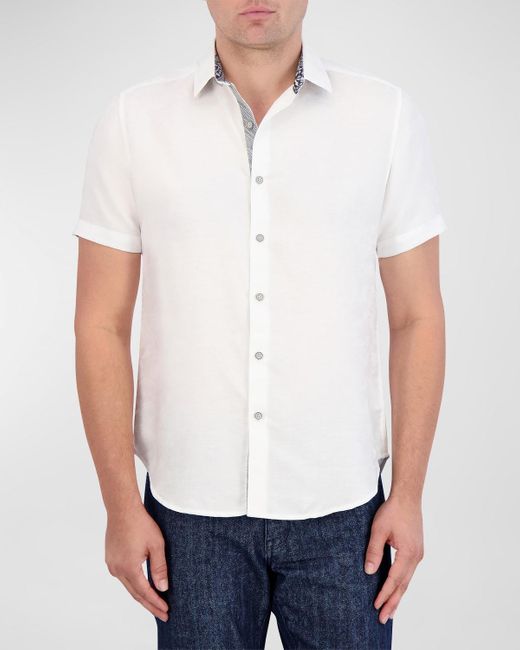 Robert Graham White Poseidon Linen-Cotton Short-Sleeve Shirt for men