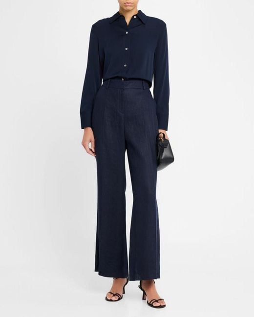 Vince Blue Classic Button-Front Blouse