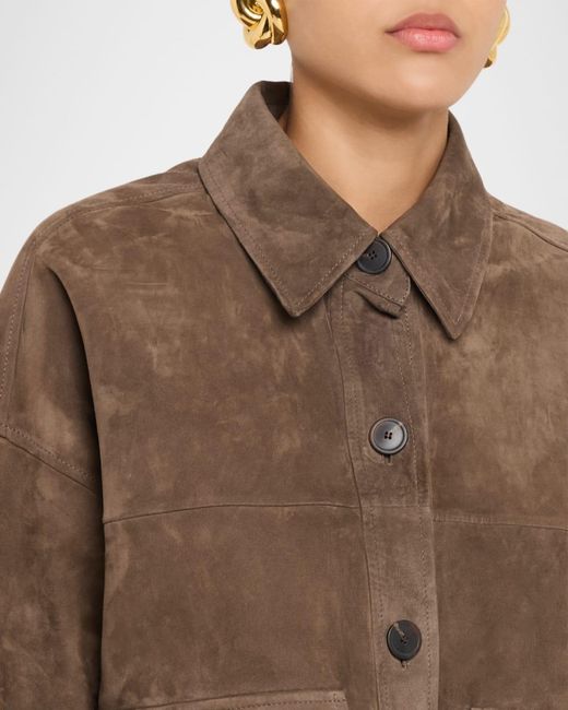 Arma Brown Kaylee Button-Down Suede Shirt Jacket