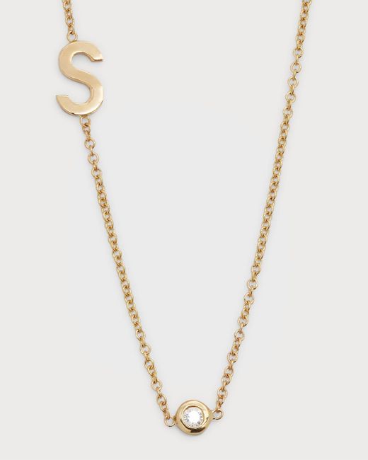 Zoe Lev White 14k Gold Asymmetrical Initial And Bezel Diamond Necklace