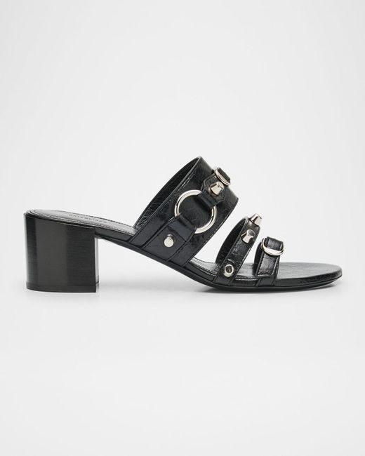 Balenciaga Black City Leather Block-Heel Sandals