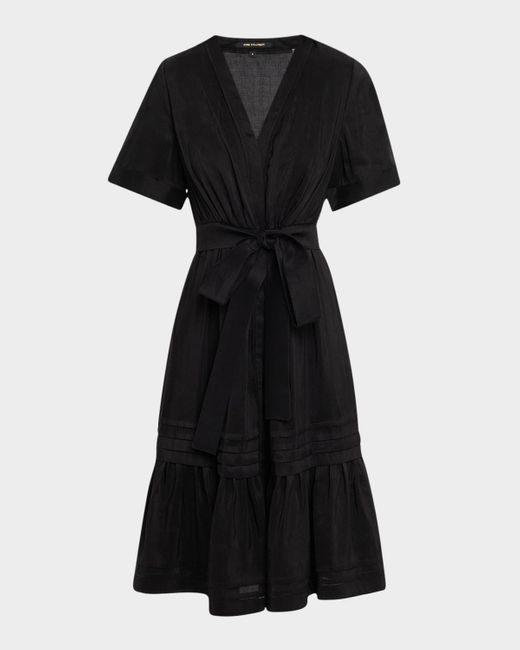 Kobi Halperin Black Miranda Pintuck Tiered Linen-Silk Midi Dress