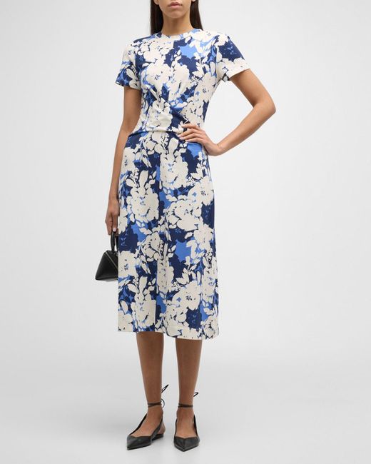 Tanya Taylor Blue Mac Floral-print Crossover Waist Midi Dress