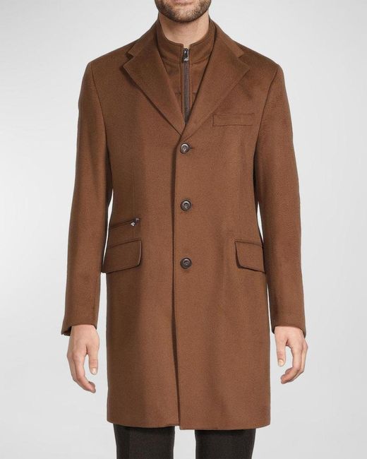 Corneliani Brown Apos;S Virgin Wool Single-Breasted Top Coat With Zip Insert for men