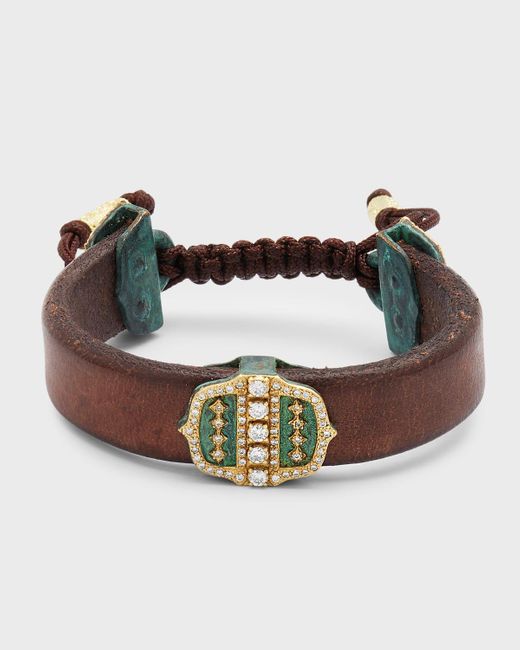 Armenta Multicolor 18k Yellow Gold And Patina Artifact Leather Bracelet