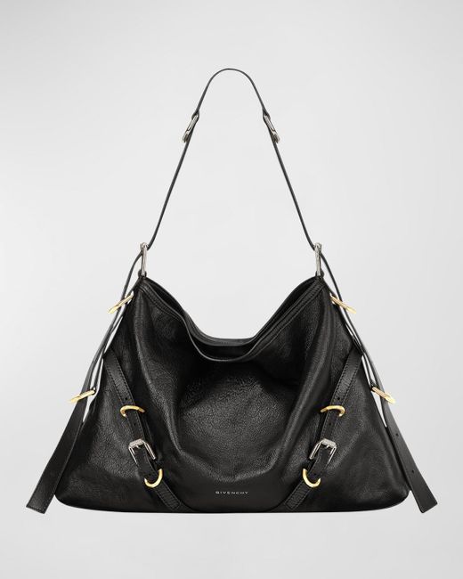Givenchy Black Voyou Medium Shoulder Bag In Tumbled Leather