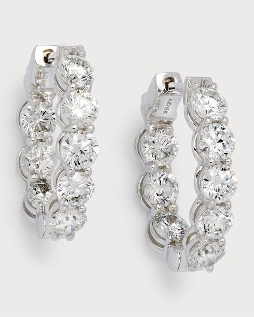 Neiman Marcus Metallic 18k White Gold & Diamond Hoop Earrings
