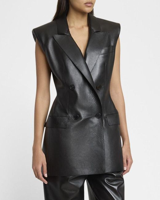 Givenchy Black Sleeveless Double-Breasted Leather Jacket