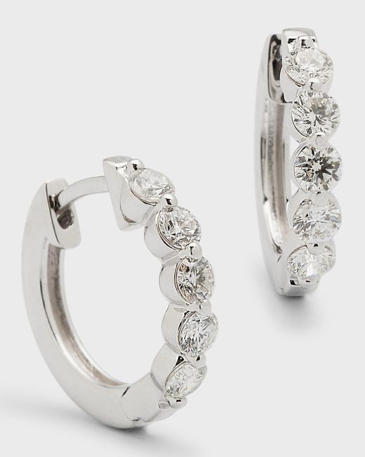 Neiman Marcus Metallic 18k White Gold Round Diamond Hoop Earrings