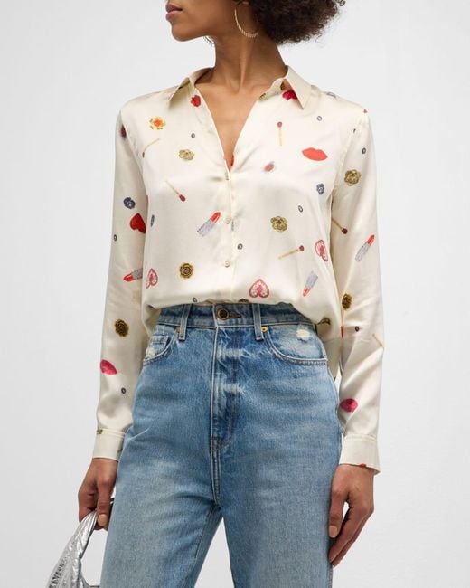 L'Agence Blue Tyler Jewel Printed Button-front Silk Blouse