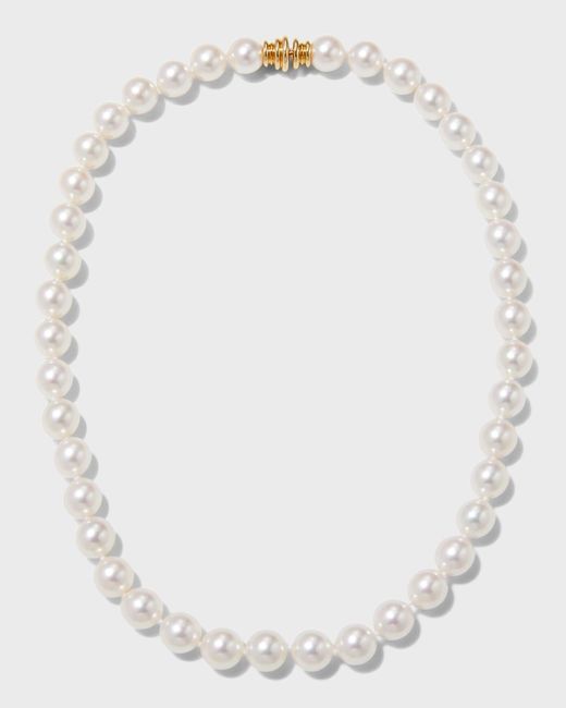 Assael White 16" Akoya Cultured 9.5mm Pearl Necklace With Yellow Gold Clasp