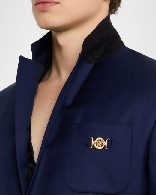Versace Blue Apos;S Wool Single-Breasted Blazer for men