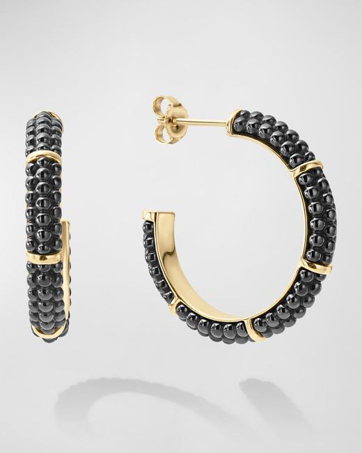 Lagos Metallic 21mm Black Caviar & 18k Gold Hoop Earrings