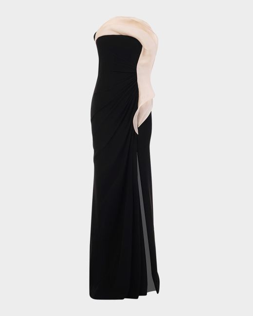 Gaurav Gupta Black Ruffle Drape Strapless Gown