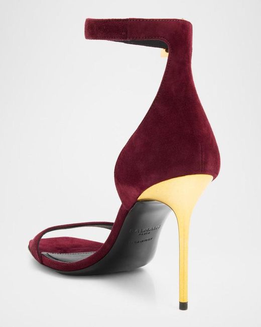 Balmain Pink Suede Ankle-Strap Sandals
