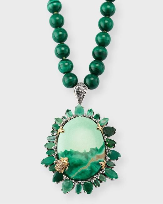 Stephen Dweck Green Chrysoprase Emerald And Malachite Bead Pendant Necklace