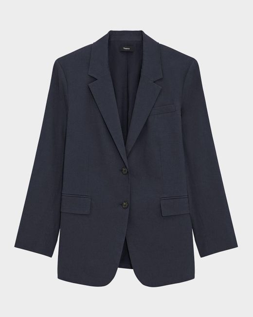 Theory Blue Oversized Crunch Linen Blazer
