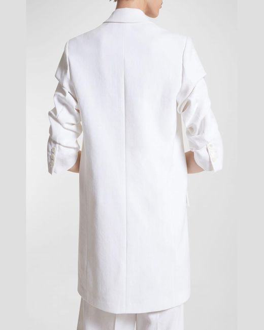 Michael Kors White Crush-sleeve Single-breasted Relaxed Linen Blazer Jacket