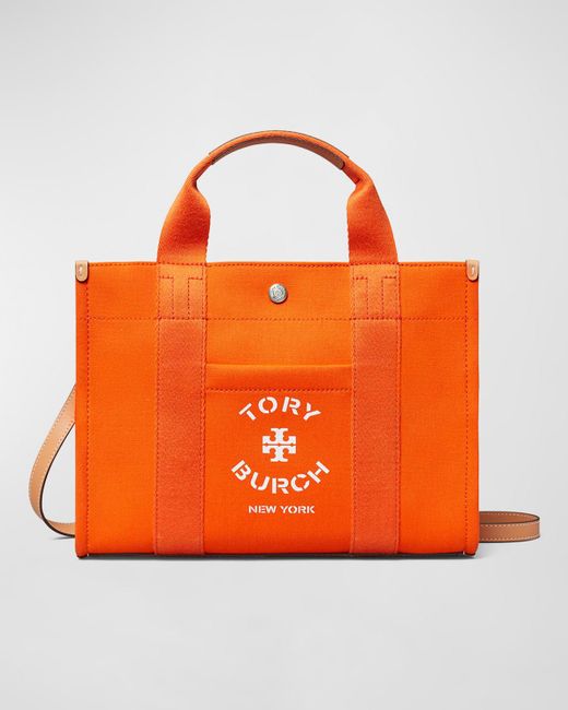 Tory Burch Orange Small Logo Canvas Tote Bag