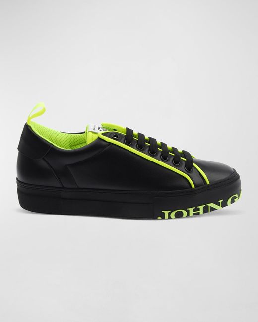 John Galliano Green Neon Logo Leather Low-Top Sneakers for men