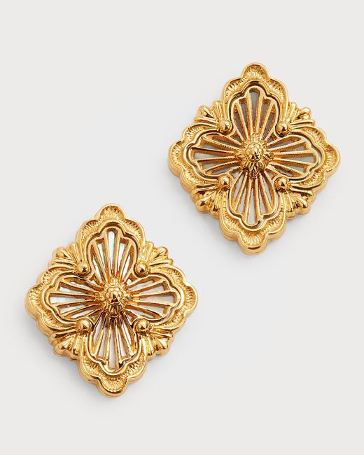 Buccellati Metallic Opera Tulle Small Button Earrings In Mother-of-pearl And 18k Yellow Gold
