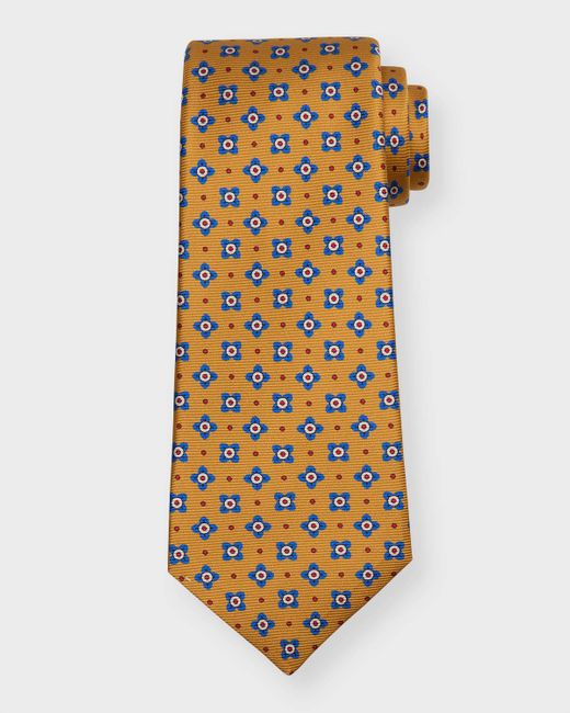 Kiton Yellow Small Flower Silk Tie for men