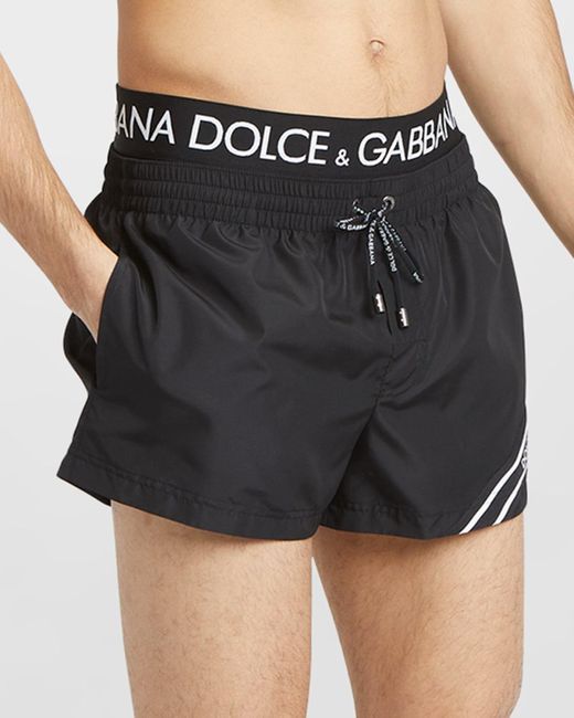 Dolce & Gabbana Black Swim Shorts With Dg Logo Waist for men