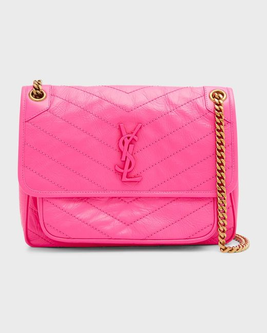 Saint Laurent Pink Niki Medium Ysl Fluorescent Shoulder Bag