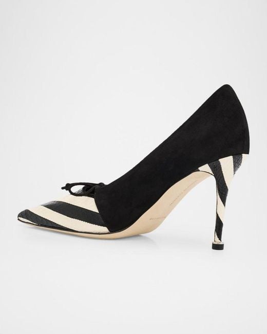 Manolo Blahnik Multicolor 90Mm Trillo Striped Python And Suede Pumps