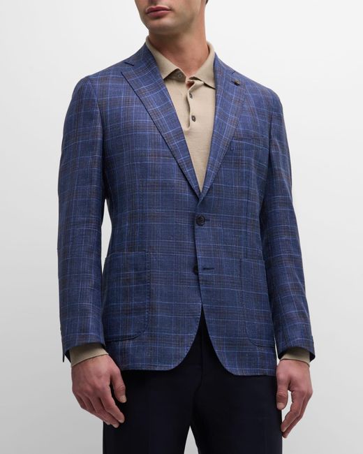 Peter Millar Blue Lowell Plaid Two-Button Sport Coat for men