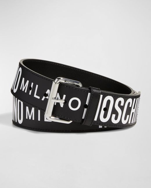 Moschino Black Allover Logo Two-Tone Leather Belt for men