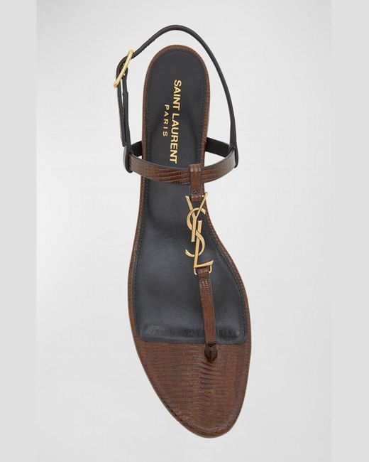 Saint Laurent Metallic Cassandra Embossed Ysl T-Strap Sandals