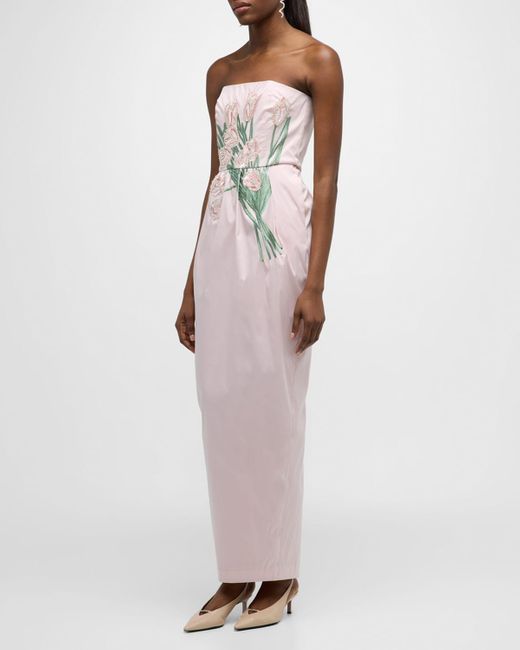 BERNADETTE White Lena Sequin Bouquet Embroidered Strapless Maxi Dress