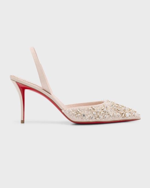 Christian Louboutin Pink Queenissima Embellished Sole Slingback Pumps