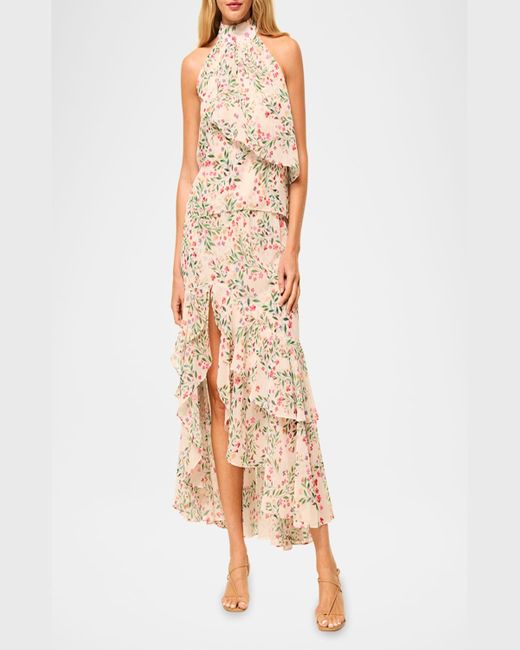 MISA Los Angles Multicolor Seva Asymmetric Chiffon Midi Skirt