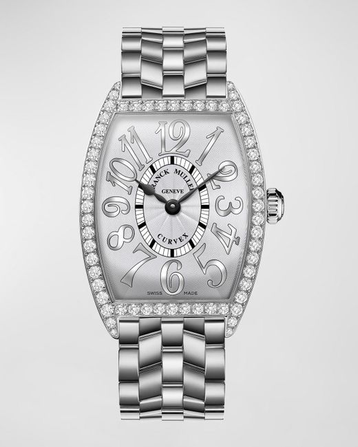 Franck Muller Gray Stainless Steel Cintree Curvex Diamond Watch With Bracelet Strap