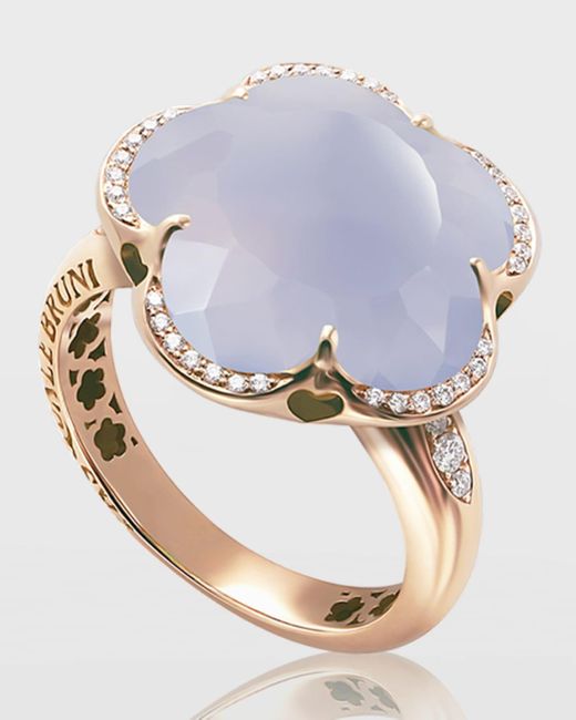 Pasquale Bruni Blue Bon Ton 18k Rose Gold Chalcedony Ring W/ Diamonds Size 6.5